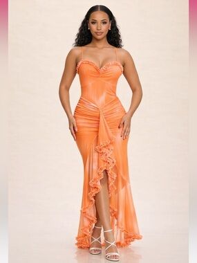 Dreamsicle Ruffle High Low Maxi Dress with Spaghetti Straps